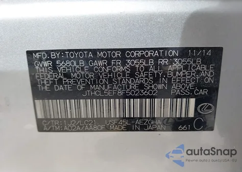 2015 Lexus Ls 460 z USA, uszkodzony, nr VIN JTHCL5EF8F5023602